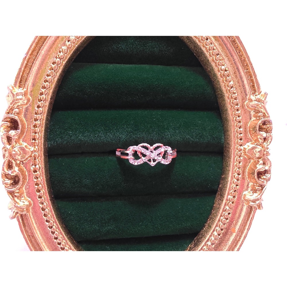 Silver Tone Rhinestone Double Heart Infinity Ring Size 9 Two Tone Aesthetic